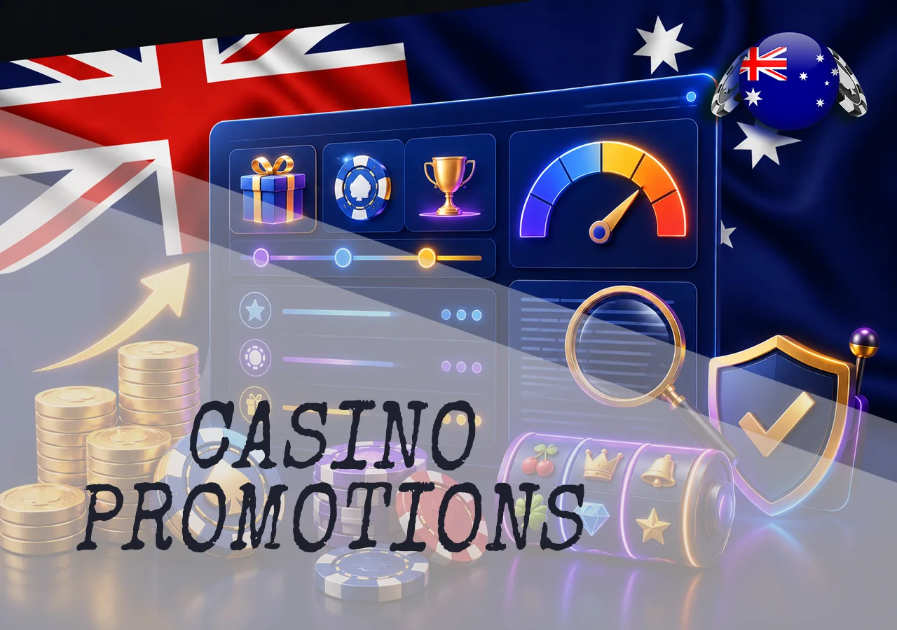 Quick explanation of casino promotions in Australia with bonus balance, wagering meter, terms, and security